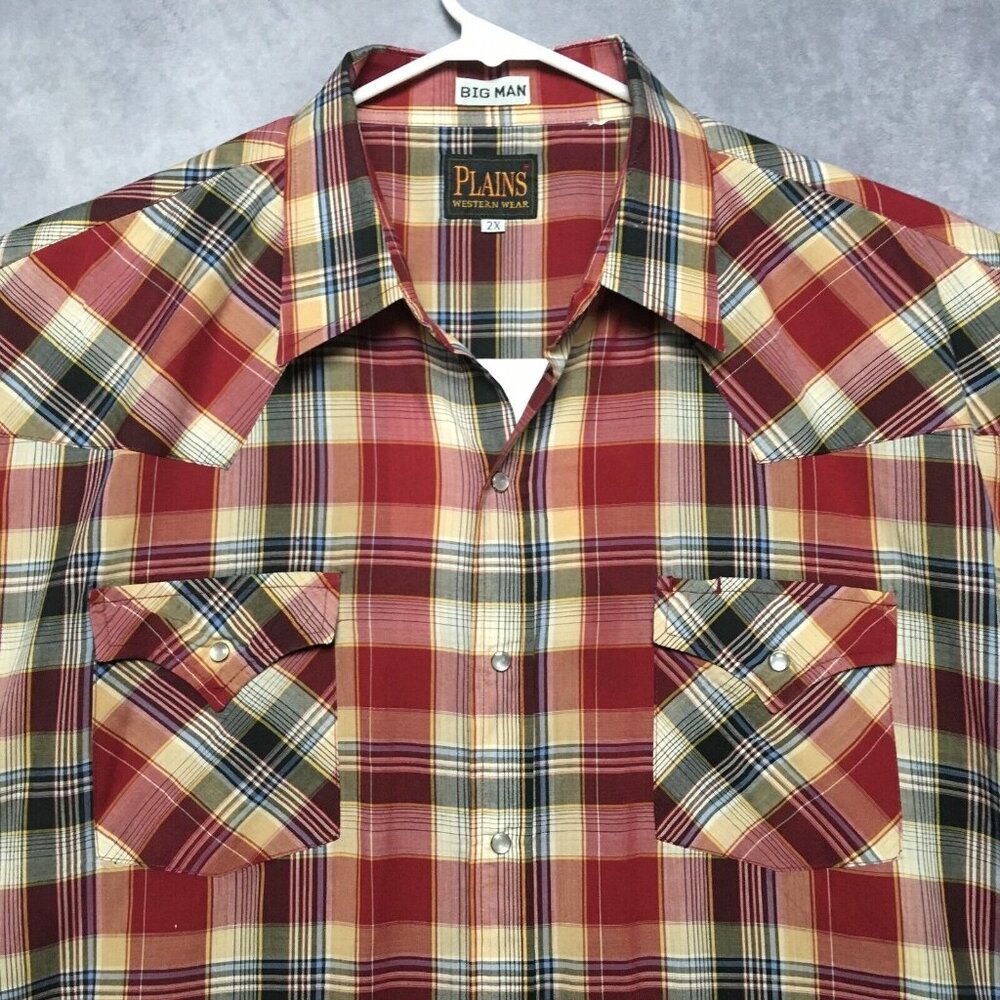 Plains Mens Western Pearl‎ Snap Shirt size 2XL Long Sleeve Button Up BIG MAN